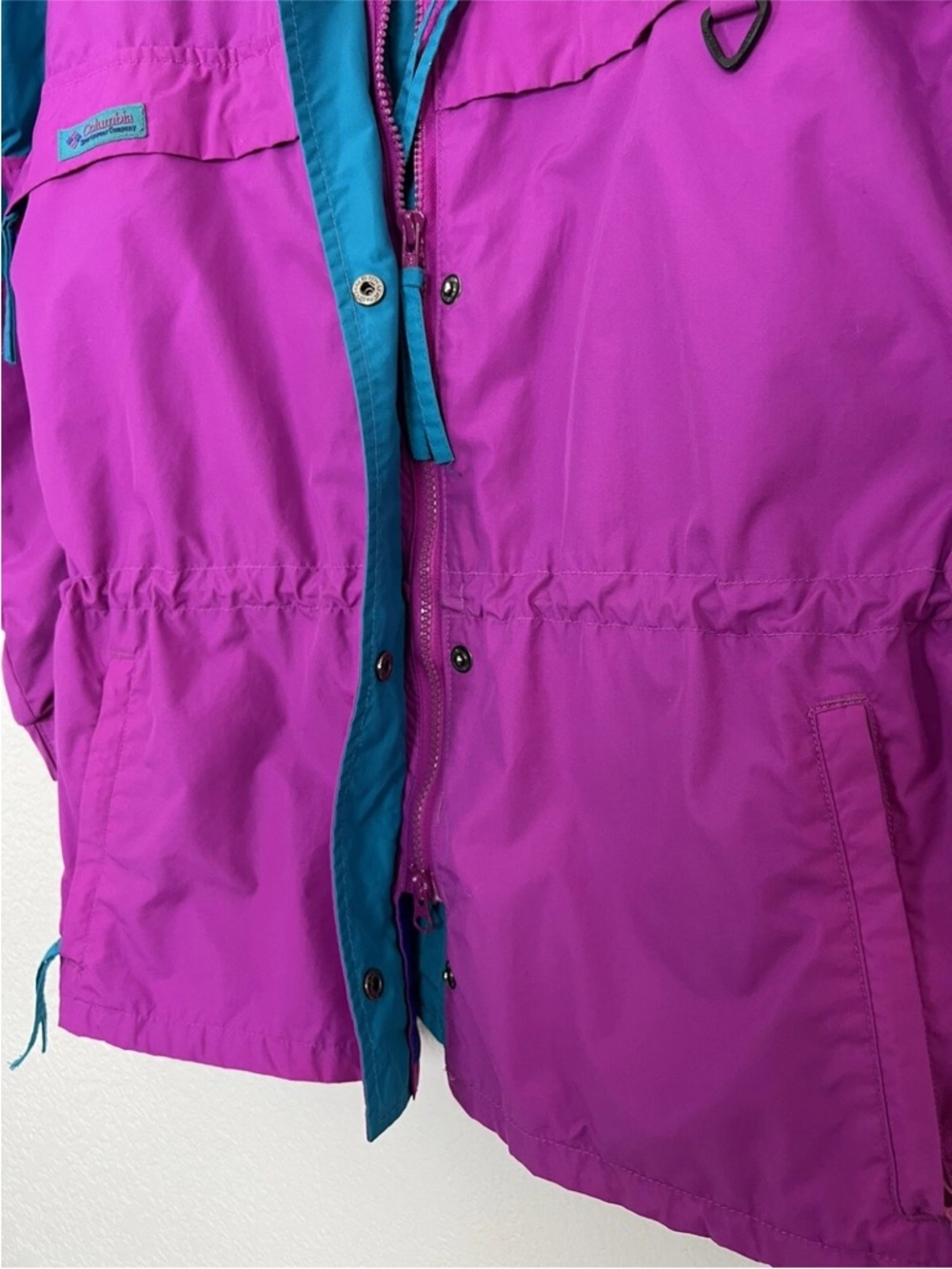 Columbia Vintage 80s Colorblock Windbreaker Jacket in Magenta, Teal & Royal Blue - Picture 2 of 7